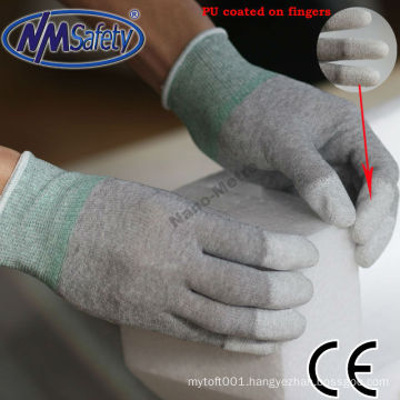 NMSAFETY pu finger dipped thin nylon work glove electric safety gloves